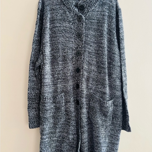 Woman Within Sweaters - Woman Within Black/White Long Knit Cardigan Sweater